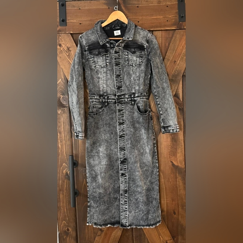 Wash Lab Denim Long Sleeve Midi Dress